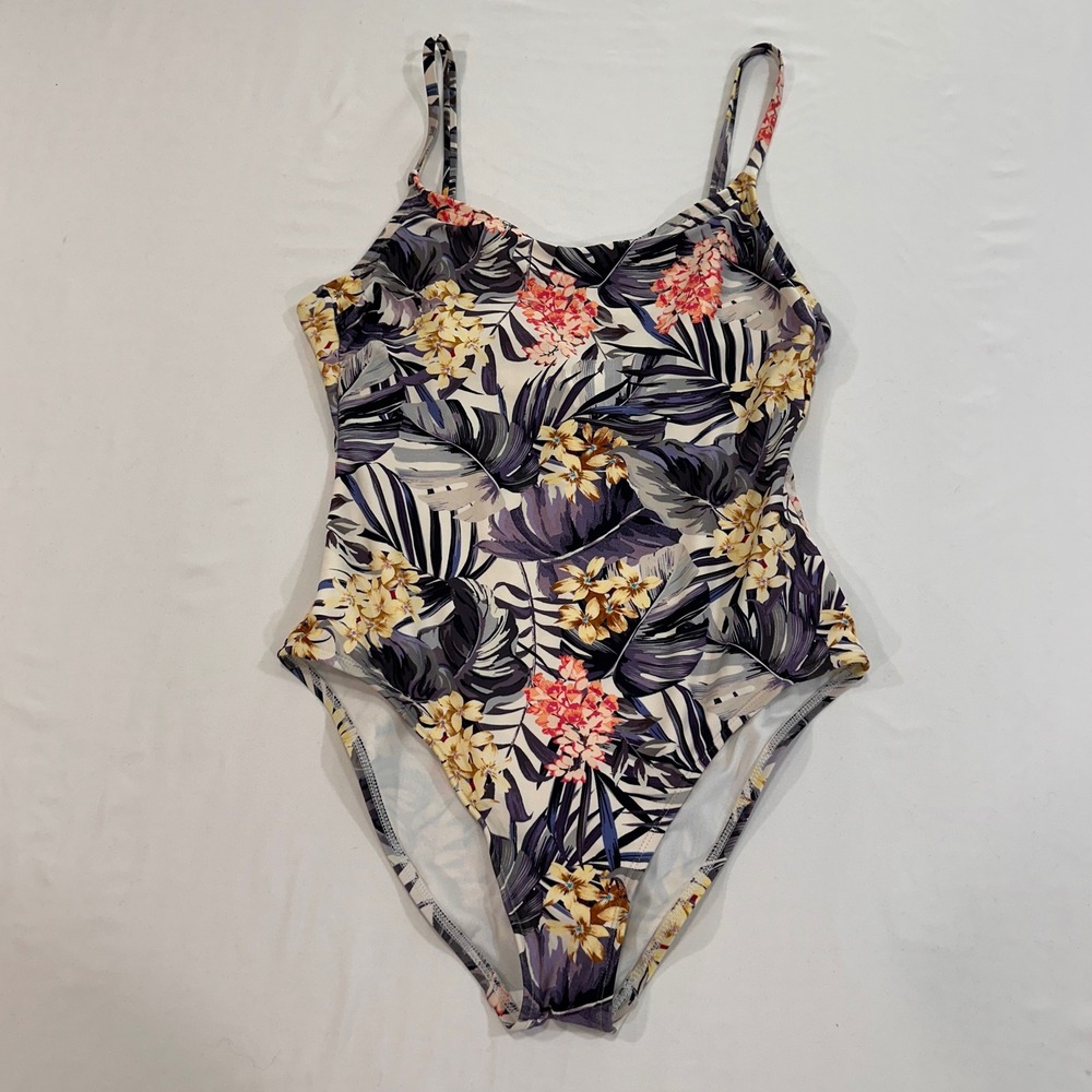Hurley Tropical Floral One Piece Swimsuit Womens Medium Purple Strappy | Coastal